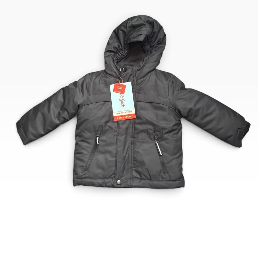 Cat & Jack Kids Black All-Weather 3-in-1 Jacket Hooded Parka Coat 2T NEW